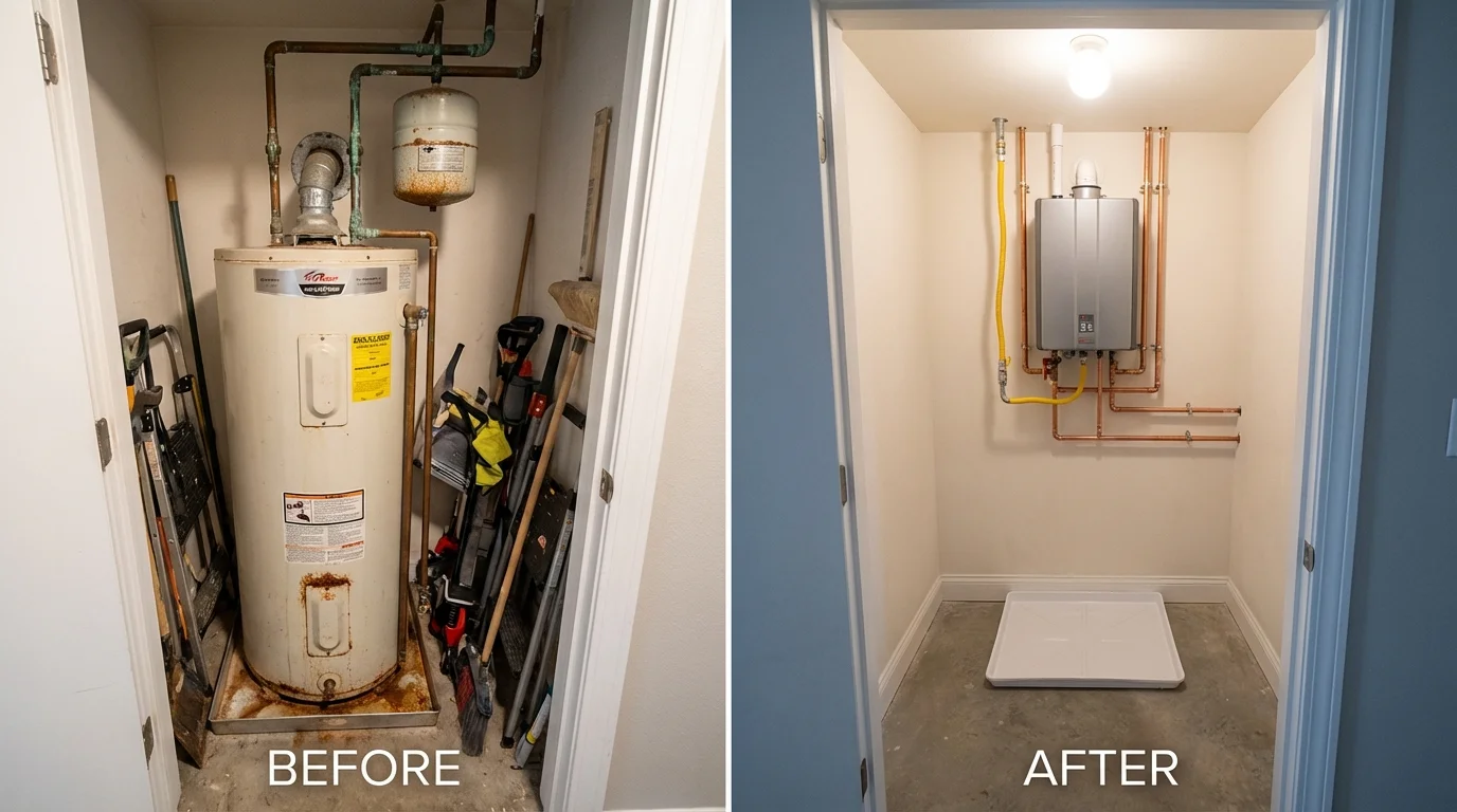 Tank water heater versus wall-mounted tankless unit comparison for Aberdeen, MD homeowners
